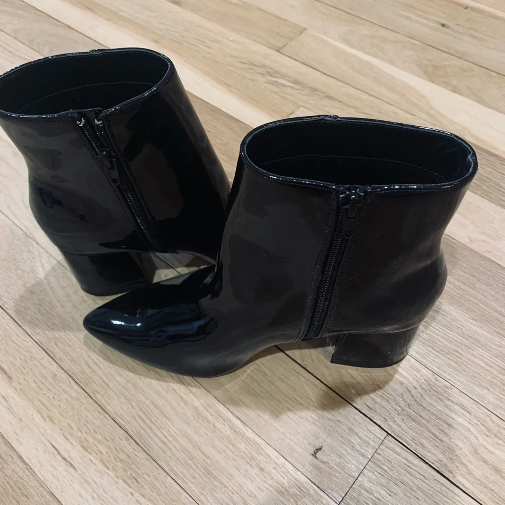 New Bamboo Black Patent Leather Ankle Boots No Box